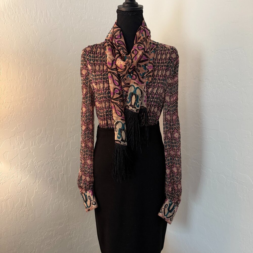 Silk Philosophy di Alberta Ferretti blouse with attached, fringed scarf